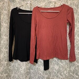 LOFT Women's Long Sleeve Scoop Neck Tops in Black and Rust